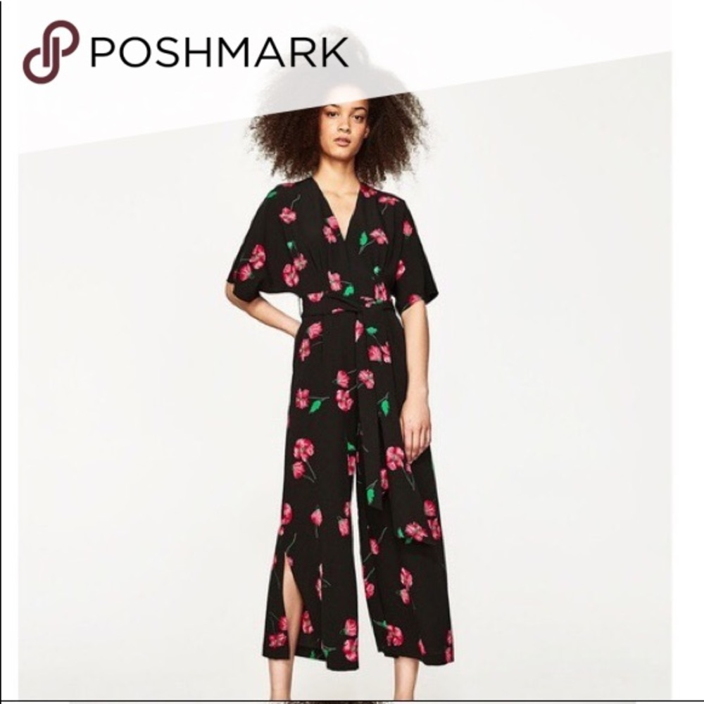 Zara Floral Crepe Jumpsuit